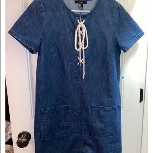 Denim Forever 21 lace up pocket dress